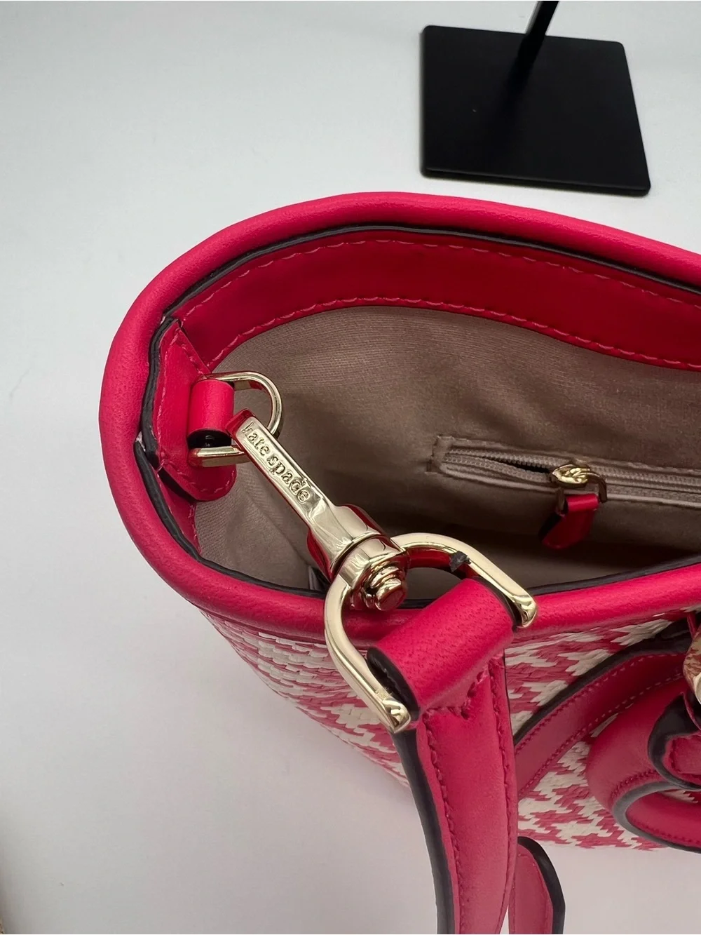 Kate Spade New York Pink & White Woven Straw Crossbody Satchel